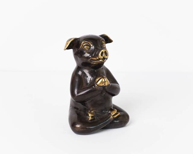 Bronze Pig Yoga Figurine, 4.2 - image 1