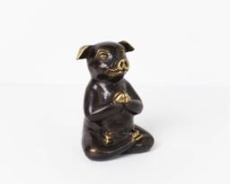 Bronze Pig Yoga Figurine, 4.2 Inch Animal Statue, Handicraft, Brass Decor, Ornament, Pig, Office Table Birthday Gift