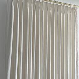White Cotton Linen Curtain Panels, Pleated, Brown Trim, Custom, Home Decor - thumbnail 3