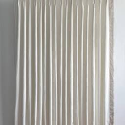 White Cotton Linen Curtain Panels, Pleated, Brown Trim, Custom, Home Decor - thumbnail 2
