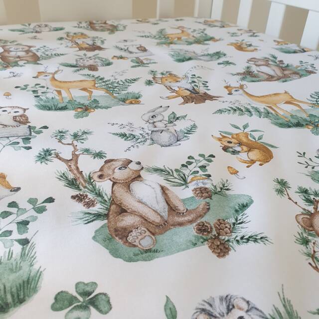 Forest Animals Baby Cot-Bed-Fitted-Sheet-100% Cotton, Woodland , Bear & Friends 60 X 120 cm 70 140 - image 1