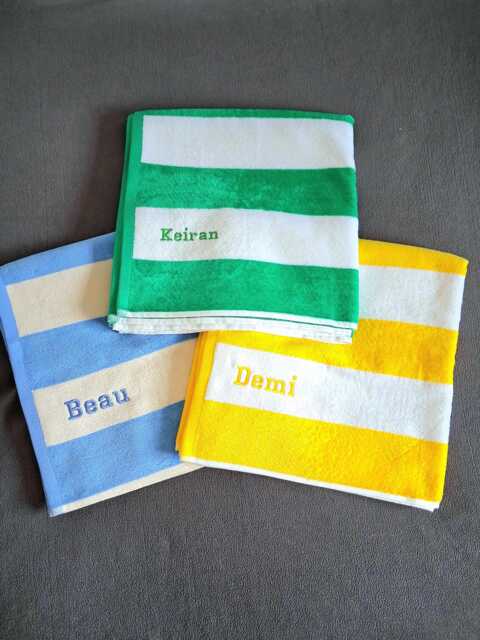 Personalised Striped Beach Towel, Embroidered Cotton Swim Custom Name Gift - image 1