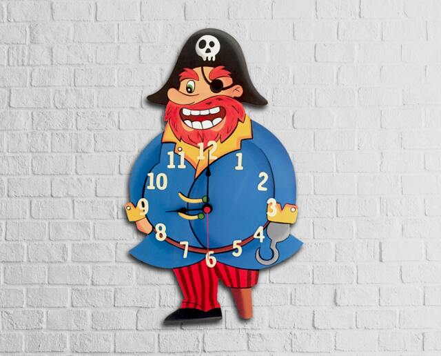 Handpainted Pirate Wooden Wall Clock, Kids Room Decor - image 1