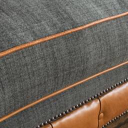 Rustic Tan Leather Dark Grey Wool Snuggle Chesterfield Chair, British Handmade - thumbnail 4