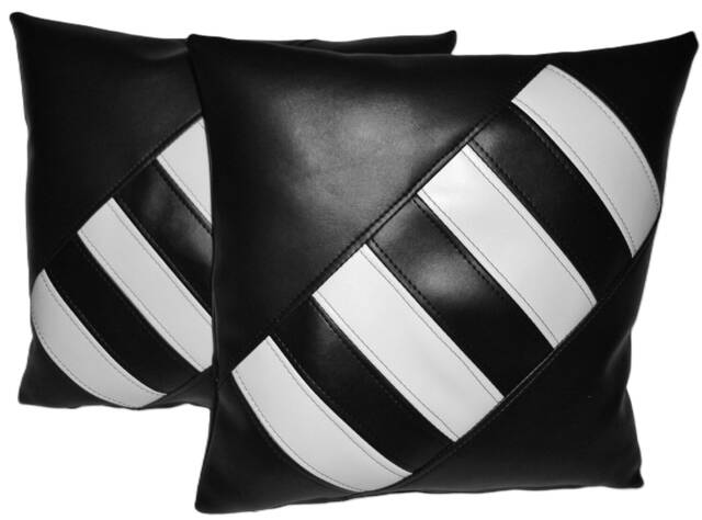 "2 Black & White Faux Leather Cushion Covers Diagonal Cross 16"" 18" - image 1