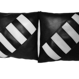 "2 Black & White Faux Leather Cushion Covers Diagonal Cross 16"" 18" - thumbnail 3