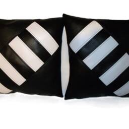 "2 Black & White Faux Leather Cushion Covers Diagonal Cross 16"" 18" - thumbnail 2