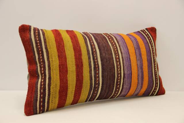 Vintage Turkish Kilim Lumbar Pillow Cover - 12x24 - image 1