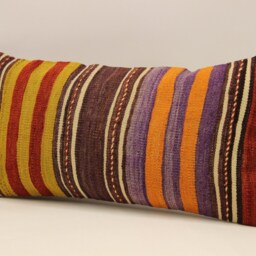 Vintage Turkish Kilim Lumbar Pillow Cover - 12x24 - thumbnail 3