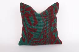 Vintage Turkish Kilim Pillow Cover 16'' Handwoven Wool Throw - thumbnail 1