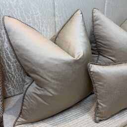 Satin Taupe Piped Cushion Cover Luxury Pillow Case With Bronze Piping Living Room Or Bedroom Decor - Interior Designer Style , All Sizes