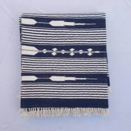 4x6 Royal Navy Blue & White Stripes Cotton Rug Dhurrie - Dark Colour - thumbnail 4