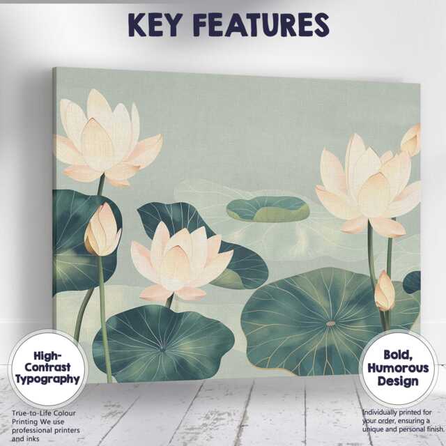Serene Sage Green Lotus Garden Oriental Botanical Artwork Canvas Wall Art Print Decor Picture Ready To Hang - image 1