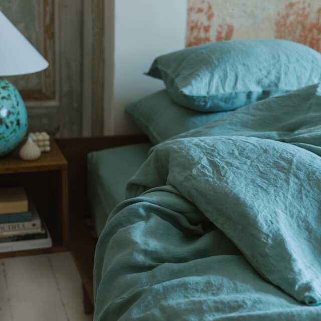 Ocean Mint Linen Pillow Case, Queen & King Cases, Envelope Closure Handmade Euro Cover - image 1