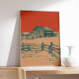 Rustic Barn Landscape Poster, Western Country Art Print - thumbnail 2