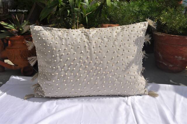 Made To Order 100 Pc Cotton Lurex Pillow Cover Handmade Beaded Decorative Pillows - image 1