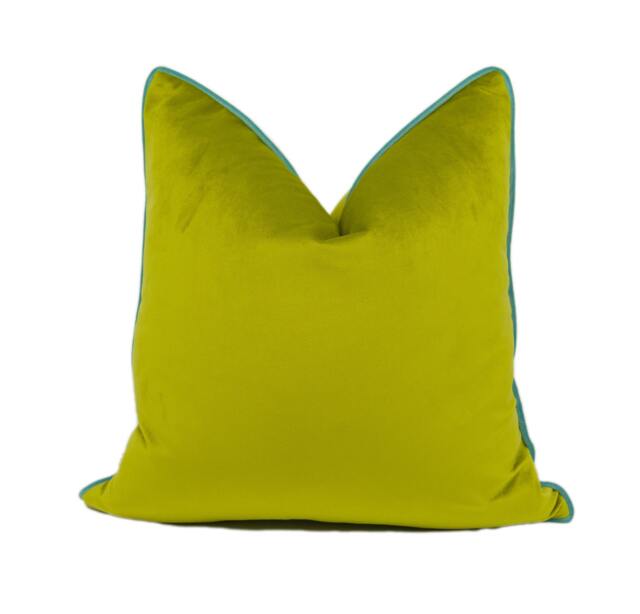 stunning Designer Contrast Piped Green & Aqua Velvet Cushion Cover - Handmade Throw Pillow Home D??cor - image 1