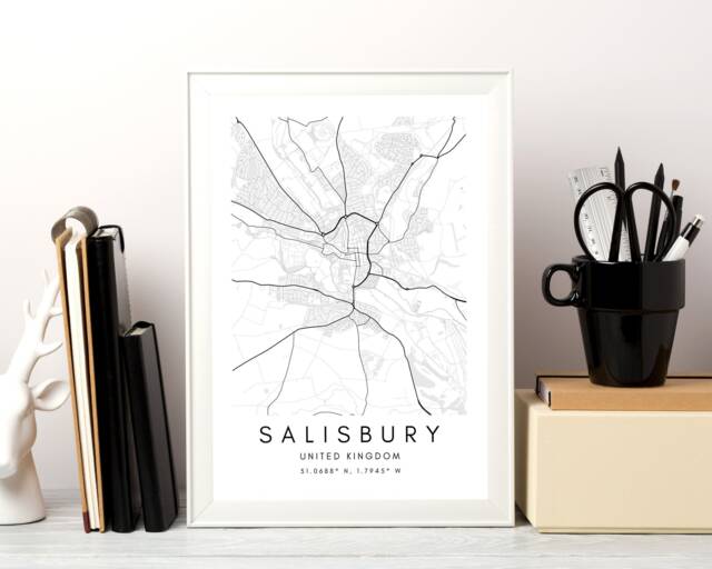 Salisbury Minimalist City Map Print UK Home Decor - image 1