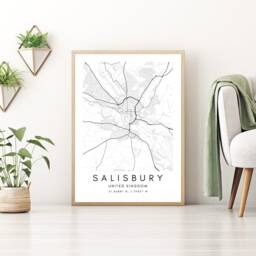Salisbury Minimalist City Map Print UK Home Decor - thumbnail 3