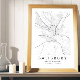 Salisbury Minimalist City Map Print UK Home Decor - thumbnail 2