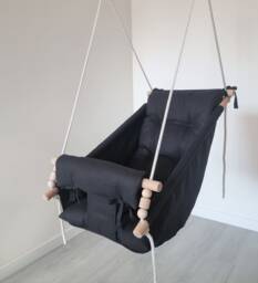 Black Linen Baby Swing, Handmade Indoor Hammock With Cushion