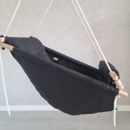 Black Linen Baby Swing, Handmade Indoor Hammock With Cushion - thumbnail 2