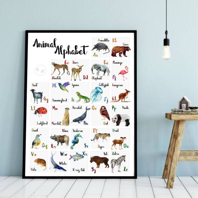 Animal Alphabet, Alphabet Poster, Nursery Print, Zoo Animals, Kids Childrens Home, A5, A4, A3 - image 1