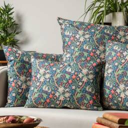 William Morris Golden Lily Boudoir Cushion in Sapphire Blue. Vintage Arts & Crafts Style Botanical & Floral Print. 17x12 - thumbnail 3