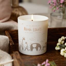 Personalised New Baby Keepsake Candle Illustrated Animals, Soy Wax - thumbnail 1