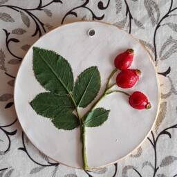 Berry & Pepper Botanical Bas-Reliefs Farmhouse Round Plaster Cast Floral Wall Decor For Hall Kitchen Flower Tile Botanical - thumbnail 3