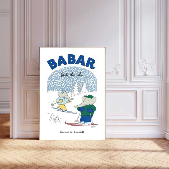 Babar The Elephant Ski, Nursery Wall Art, Retro Kids, Kids Room Genre Neutral Baby Illustration Art Print - image 1