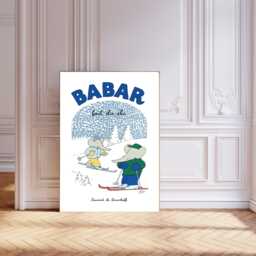 Babar The Elephant Ski, Nursery Wall Art, Retro Kids, Kids Room Genre Neutral Baby Illustration Art Print - thumbnail 1
