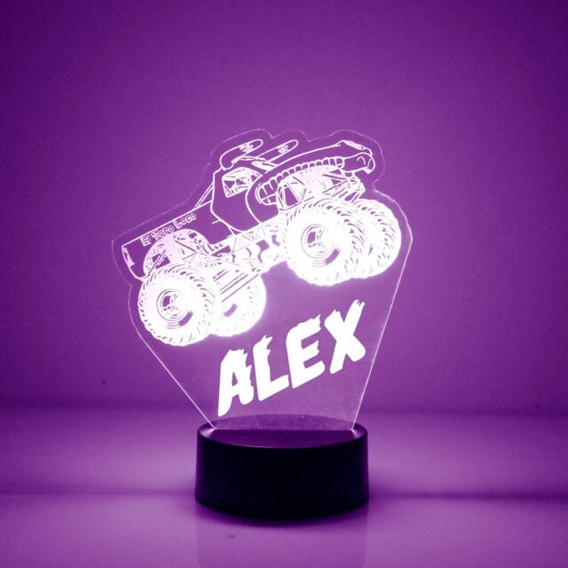 Monster Truck Light Up, Custom Engraved Night Light, Personalized Free, 16 Color Options With Remote Control - image 1