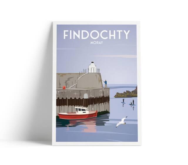 Findochty Print - Moray Firth Buckie Harbour- Paddleboarding Scotland Travel Poster - image 1