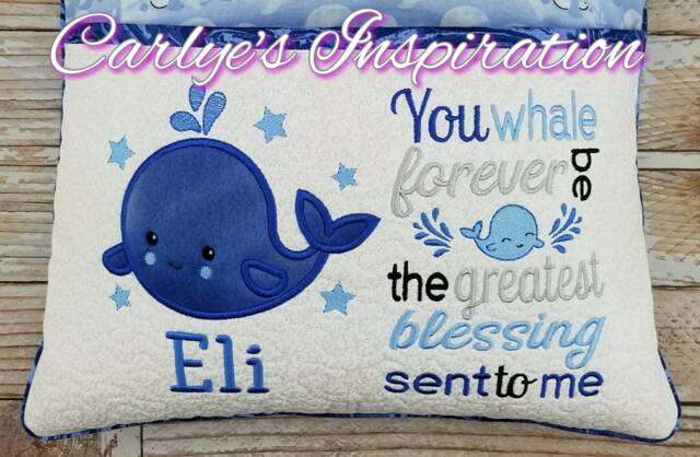 Whale Bundle Storybook Pillow Designs - 5x7 Design Includes 2 Digital Designs Applique Wording Sea Animal - image 1