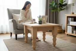 Solid Pine Coffee Table - Farmhouse Side Handmade Wooden Rustic Living Room Furniture Custom Painted Base Options
