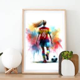 Personalised Football Print For Girls - Girl Soccer Gifts - Custom Present Room Decor Personalized Wall Art Footballer - thumbnail 2