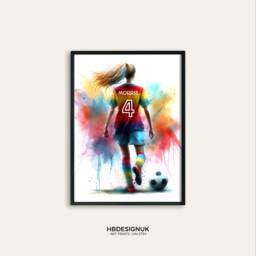 Personalised Football Print For Girls - Girl Soccer Gifts - Custom Present Room Decor Personalized Wall Art Footballer - thumbnail 1