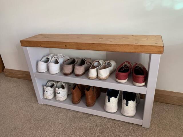Shoe Bench Handmade Wooden Rustic Solid Wood Painted Hallway Storage Oak Pine Walnut Shoebench - image 1