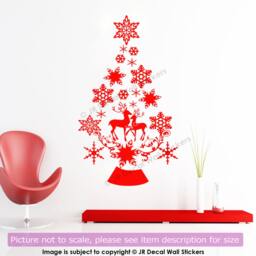 Christmas Tree Wall Decal, Reindeer Snowflake Stickers - thumbnail 3