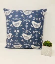 Scandi Blue Bird Cushion Cover, & White Cushion, Duck Feather Pillow, Birthday Present, Letterbox Gift - thumbnail 1