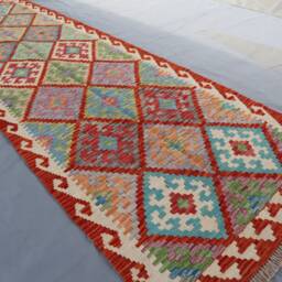 10 Ft Long Runner Rug, Handmade Afghan Stunning Kilim Rug 90x300 cm Flatweave Oriental Turkmen Geometric Maimana Design 3x10 Hallway - thumbnail 3