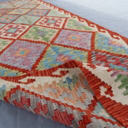 10 Ft Long Runner Rug, Handmade Afghan Stunning Kilim Rug 90x300 cm Flatweave Oriental Turkmen Geometric Maimana Design 3x10 Hallway - thumbnail 2