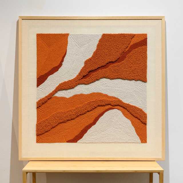 Handwoven Tapestry in Wood Frame Beige & Copper Boho Wall Art - image 1
