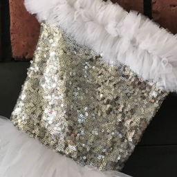 White Tutu Christmas Stocking- Silver Glitz Sequins Stocking - Unique Holiday - thumbnail 3