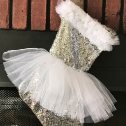 White Tutu Christmas Stocking- Silver Glitz Sequins Stocking - Unique Holiday - thumbnail 2