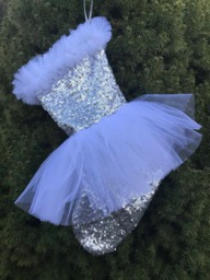 White Tutu Christmas Stocking- Silver Glitz Sequins Stocking - Unique Holiday