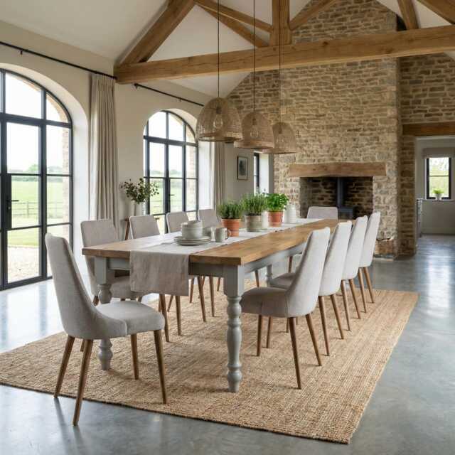 Extra Wide Dining Table Hawick Dine Rustic Farmhouse Wood - Handmade Wooden Frame Legs Chunky - image 1