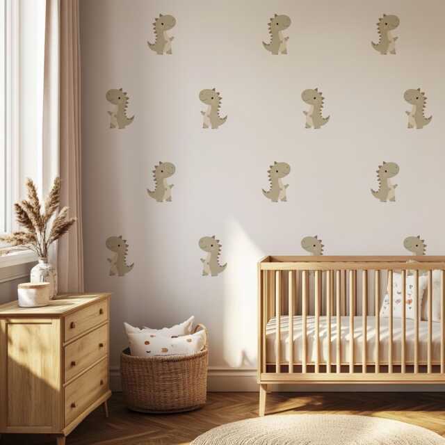 Dinosaur Wall Stickers Nursery Decor Dino Decals Neutral Bedroom Peel & Stick Wallpaper - image 1