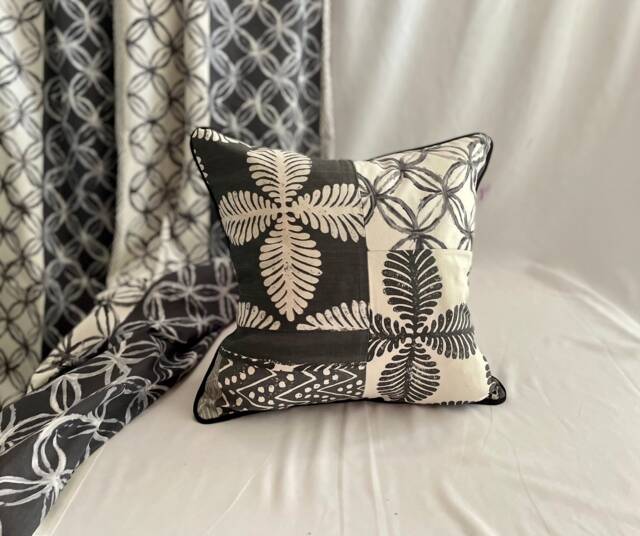 "Designers Guild Pillow Cover Bohemian Black & White Cotton Quilted Cushion - 18""x 18" - image 1